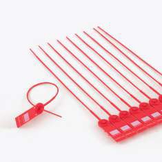 Cassete Security seals 2 - Ойросекюрити | Eurosecurity Row of Red Zip Ties Lined Up with a Single Tied Loop on the Left filename Eurosecuritybg